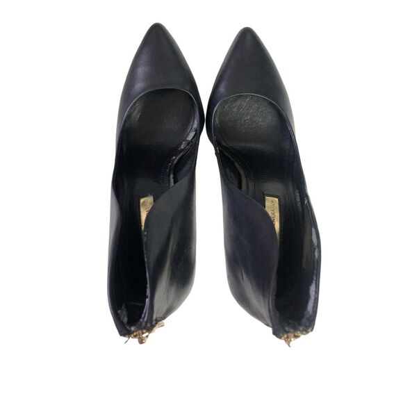 BCBG Conrad Black Leather Gold Zipper Detail Pointy Toe High Heels - Picture 2 of 8